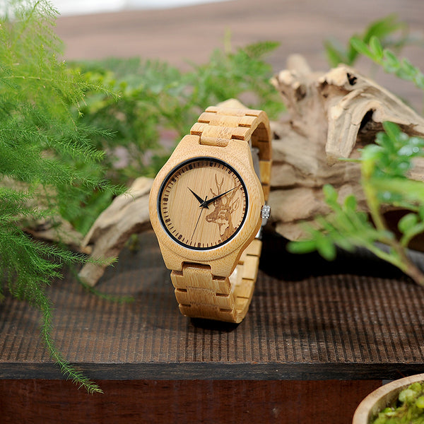 BOBO BIRD Bamboo Watches for Men with Sepical Design Elk Head Engraved Wristwatches Wood Gifts relogio masculino C-D28