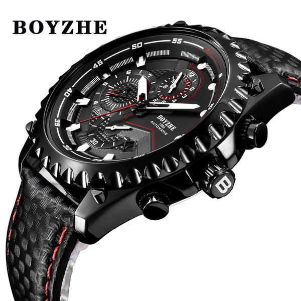 BOYZHE 2018 New Men Automatic Mechanical Watch Mens Sports Luxury Waterproof Luminous Stainless Steel Watches Relogio Masculino