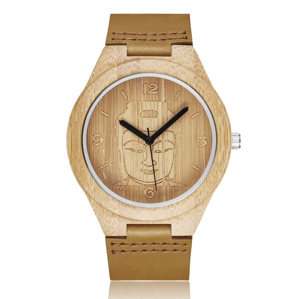 Holy Buddha Wood Watch for Men Minimalist Men's Wristwatch Men Bamboo Watches Engrave Male Cork Wood Wrist Clock Montre Homme