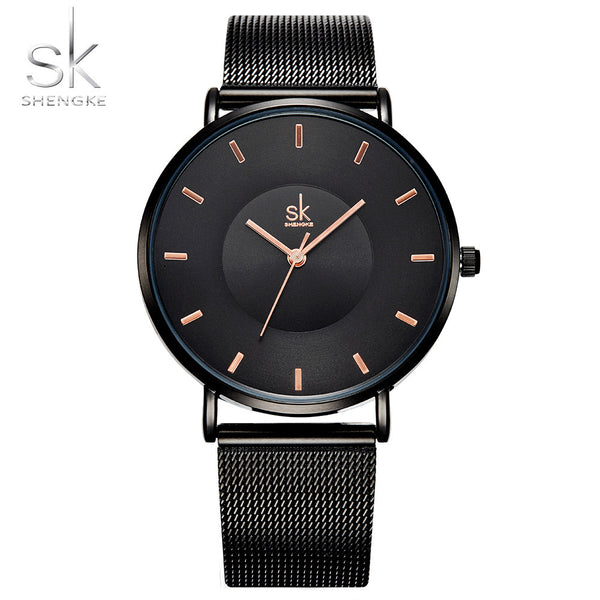 Shengke Fashion Black Women Watches 2017 High Quality Ultra thin Quartz Watch Woman Elegant Dress Ladies Watch Montre Femme SK